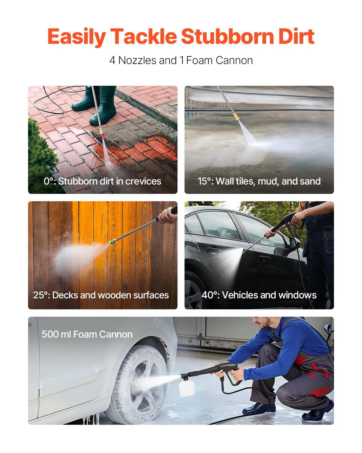 Electric Power Washer4500 PSI 3.2 GPM Portable Pressure Washer with Adjustable Water PressureNozzles & Foam Cannon for Heavy Duty CleaningTools and Gadgets