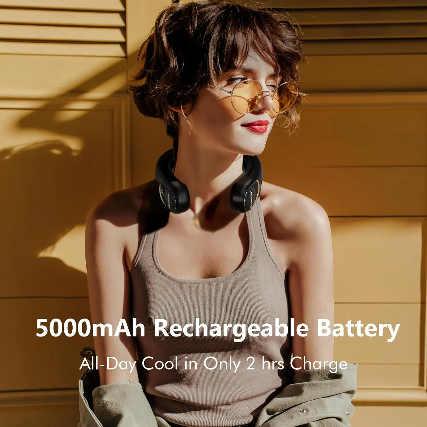 Dual Cool Max Rechargeable Neck Air Conditioner, 3-Speed Portable Neck Fan with 5000mAh Battery, Hands-Free Bladeless Personal Cooling Device