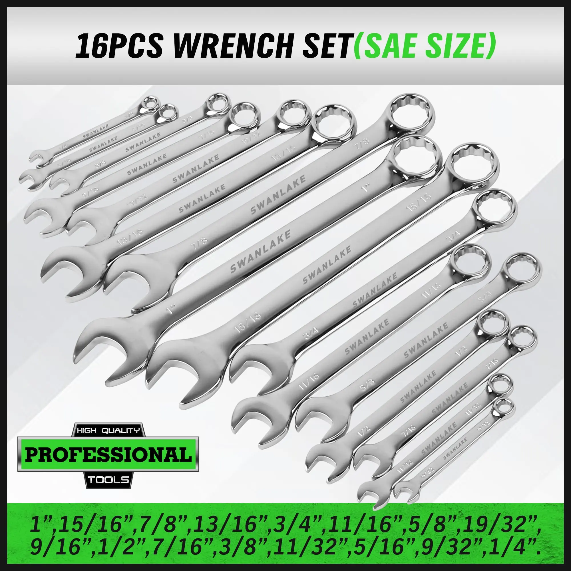 32-Piece Combination Wrench Set, SAE and Metric