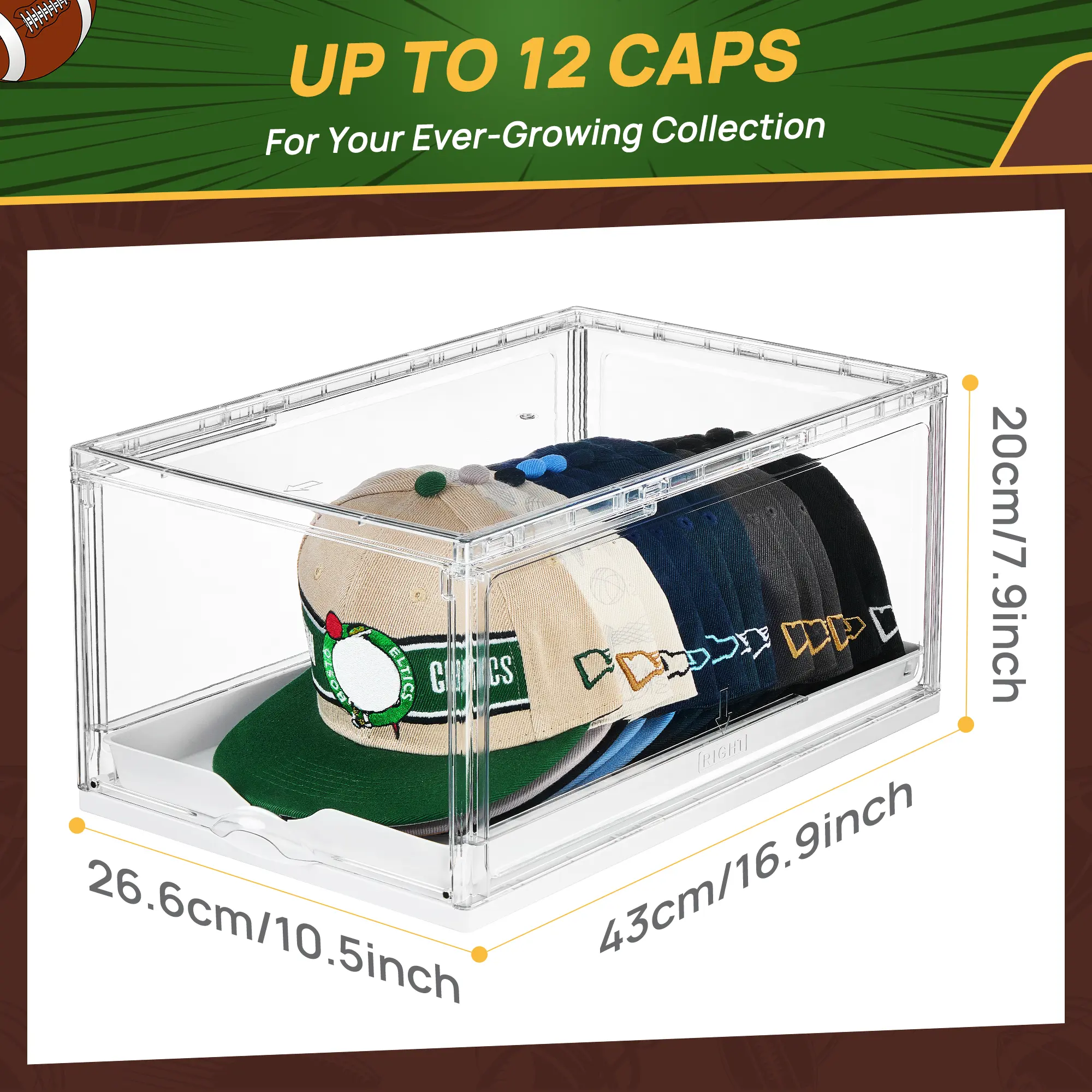 Father’s Day Gift – Stackable Hat Organizer with Clear Display, Sliding Drawer & Magnetic Door, Holds up to 12 Caps Each