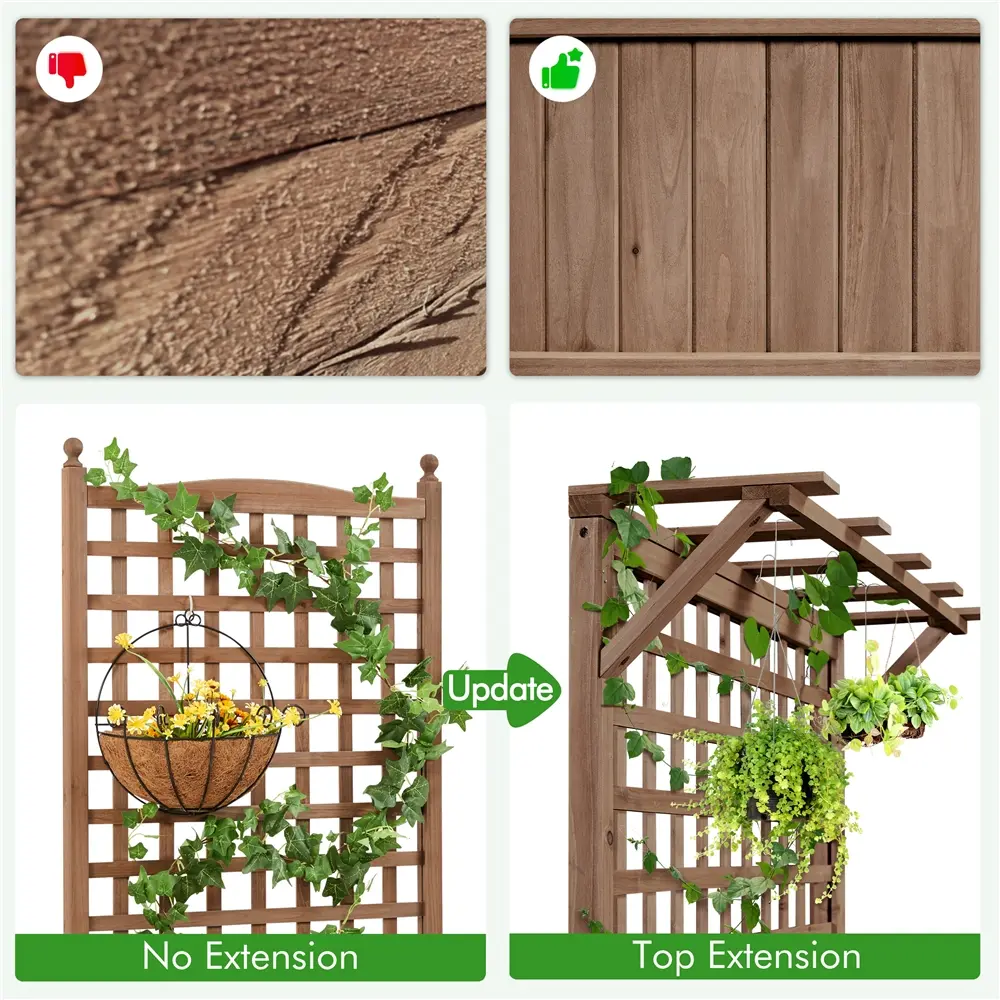 75/50" H Horticulture Garden Planter with Trellis for Vine Climbing Plants Garden Box Outdoor w/Drainage Holes Raised Garden Bed Garden Planter Box for Flowers