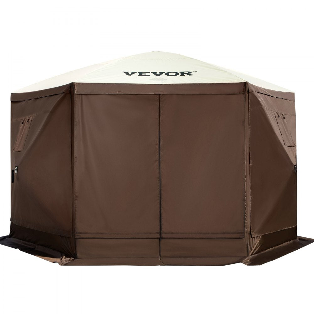 Special Offer Camping Gazebo Screen Tent, 12*12ft, 6 Sided Pop-up Canopy Shelter Tent with Mesh Windows, Portable Carry Bag, Stakes, Large Shade Tents for Outdoor Camping