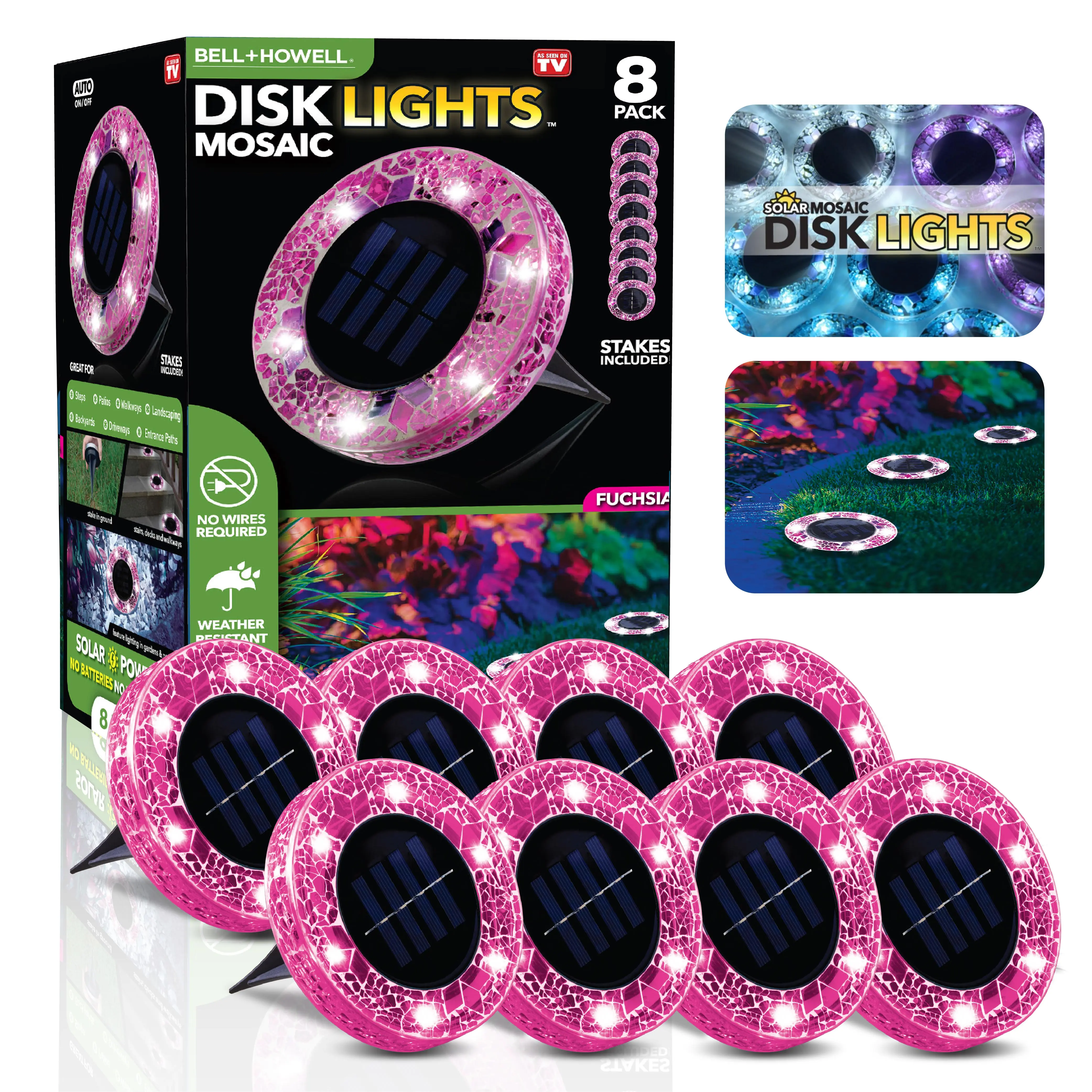 Solar Outdoor Mosaic Disk Lights, Waterproof Decorative Pathway LED Light, Auto On/Off