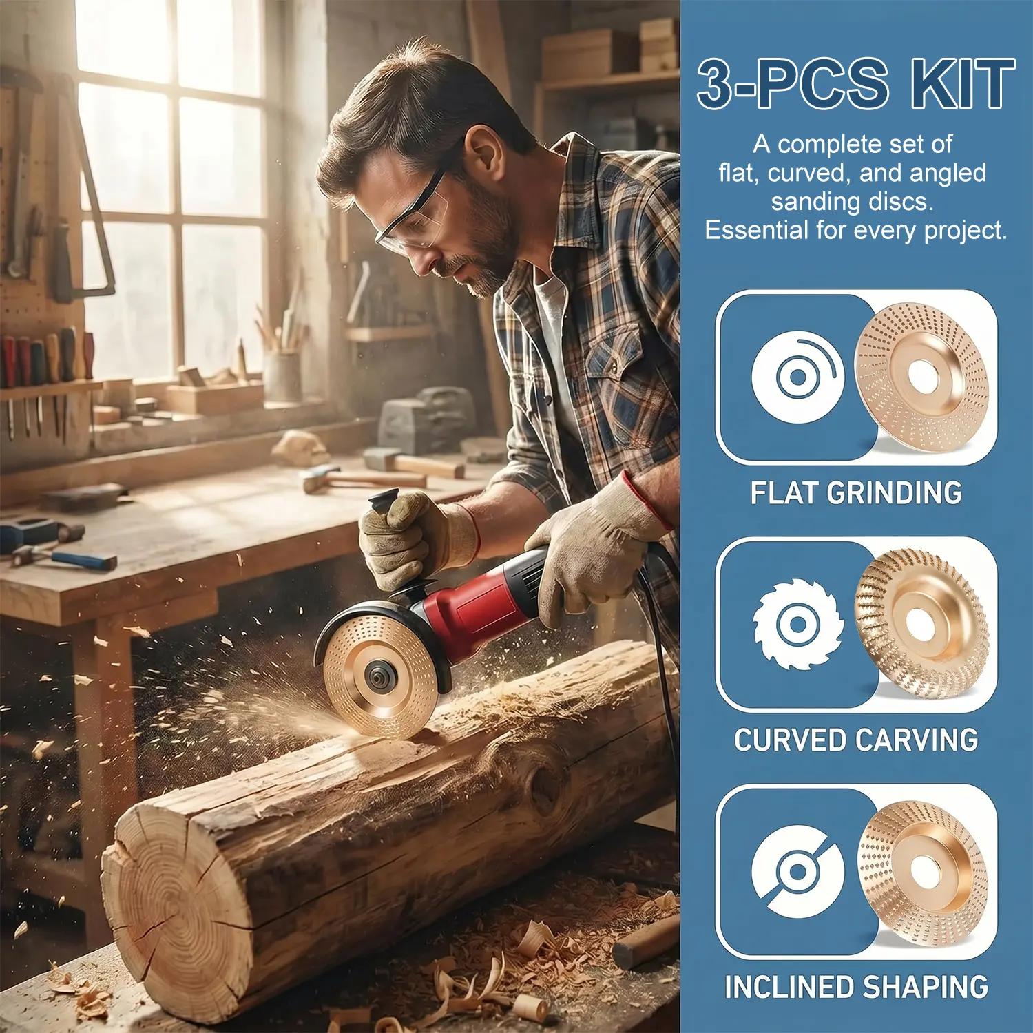 3PCS Heavy Duty Wood Cutting Wheel & Multi-Purpose Buffing Disc – Fast Material Removal & Mirror Finish for DIY & Contractor