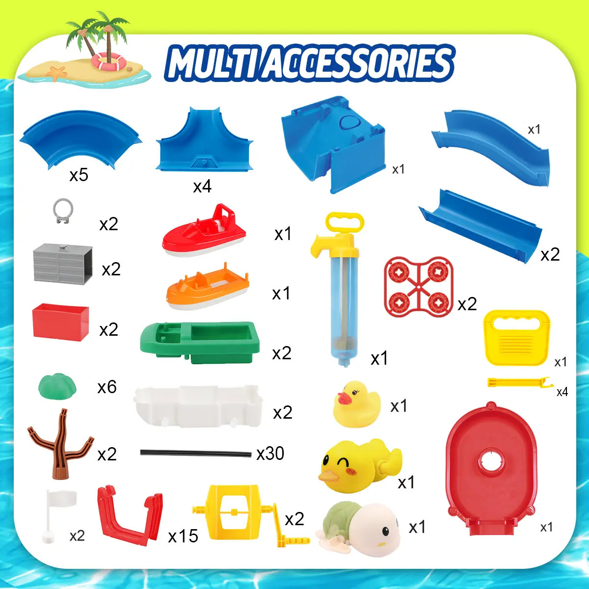 2-Tier Kids Water Table – 100PCS DIY Waterways Playset with Pump for Backyard, Beach & Poolside Summer Fun