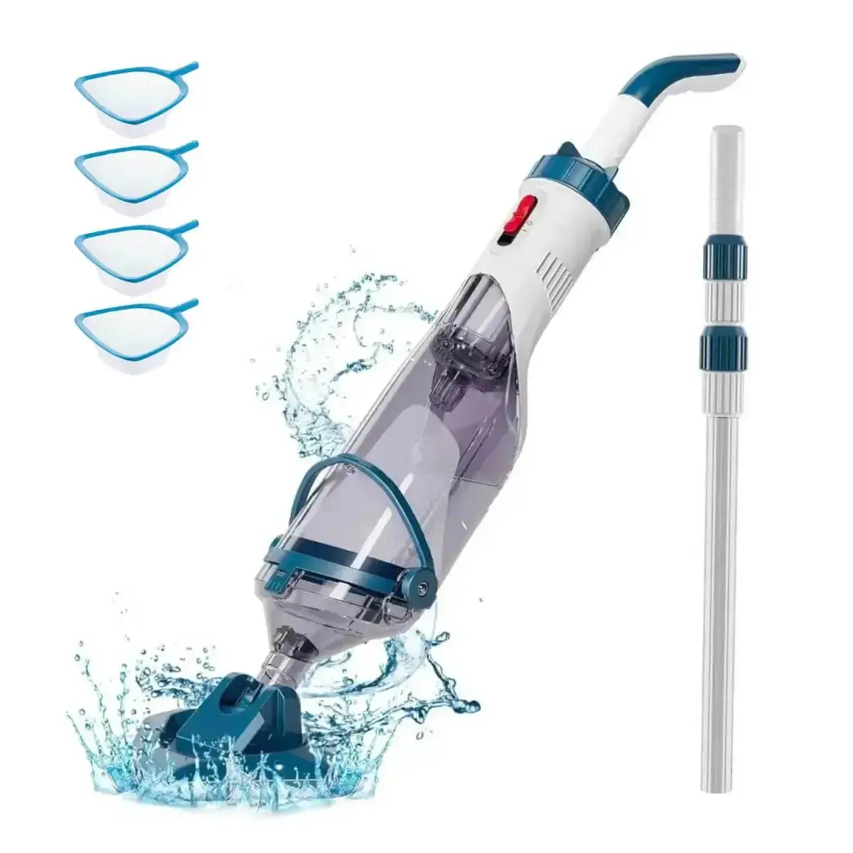 【Summer Vibes】New Upgrade PC18 Pool Vacuum for Above Ground Pool with Telescopic Pole, Running time up to 1H, Handheld Design with Powerful Suction up to 18.5 gallon/min Ideal for Leaves, Debris