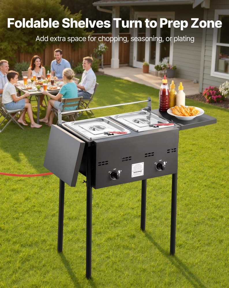 Factory wholesale promotion 80% OFF Outdoor Propane Deep Fryer, Dual-Tank 8QTx2 Commercial Fryer, Stainless Steel Cooker with Foldable Platform