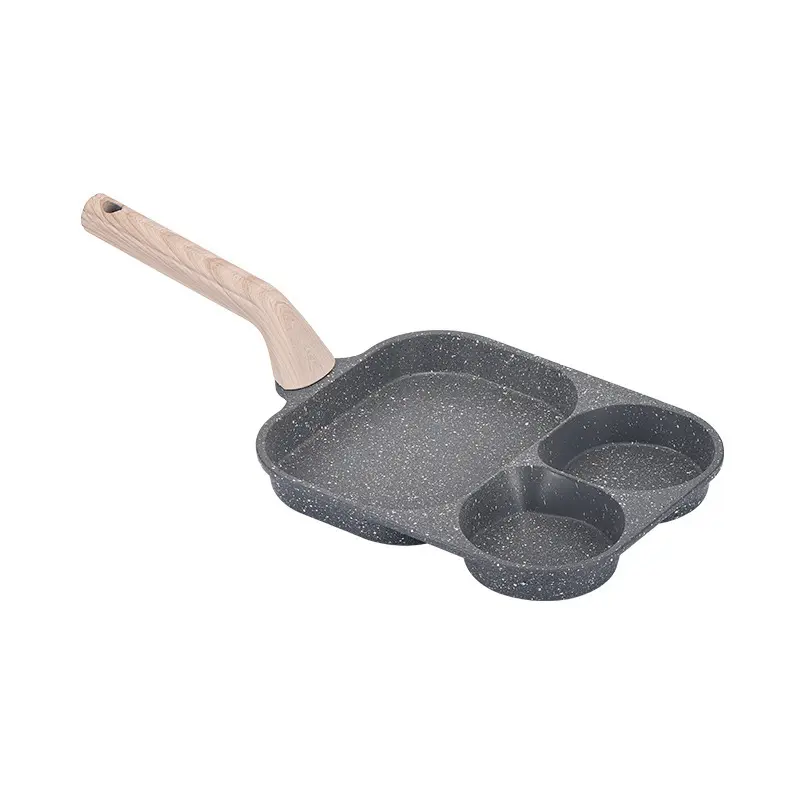Non-stick Egg Frying Pan, 3 Holes Skillet With Handle, Nonstick 3-In-1 Divided Grill Pan - Multi-Use Egg Cooker, Omelette/Pancake Pan with Steak Function, Gas/Induction Compatible + Free Oil Brush & Scraper，Easy Clean，Breakfast Gadget，Family-Safe，