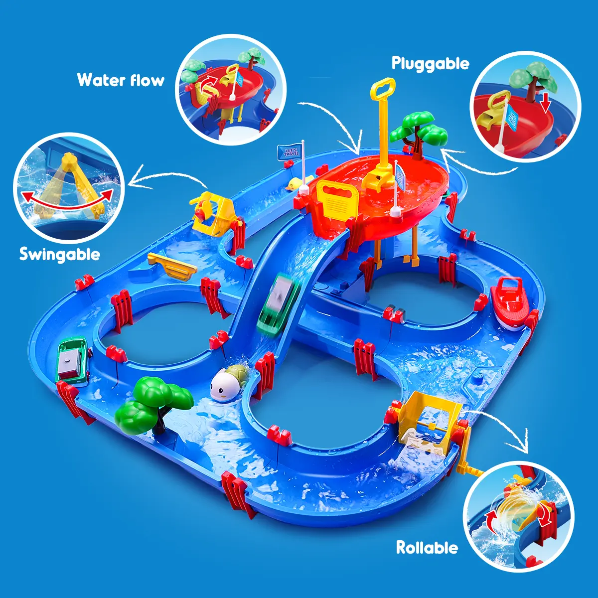 2-Tier Kids Water Table – 100PCS DIY Waterways Playset with Pump for Backyard, Beach & Poolside Summer Fun