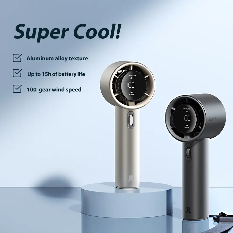 Portable Handheld Fan – 5000mAh Rechargeable Battery, 9m/s Strong Wind, Digital Display & Ultra-Quiet Cooling