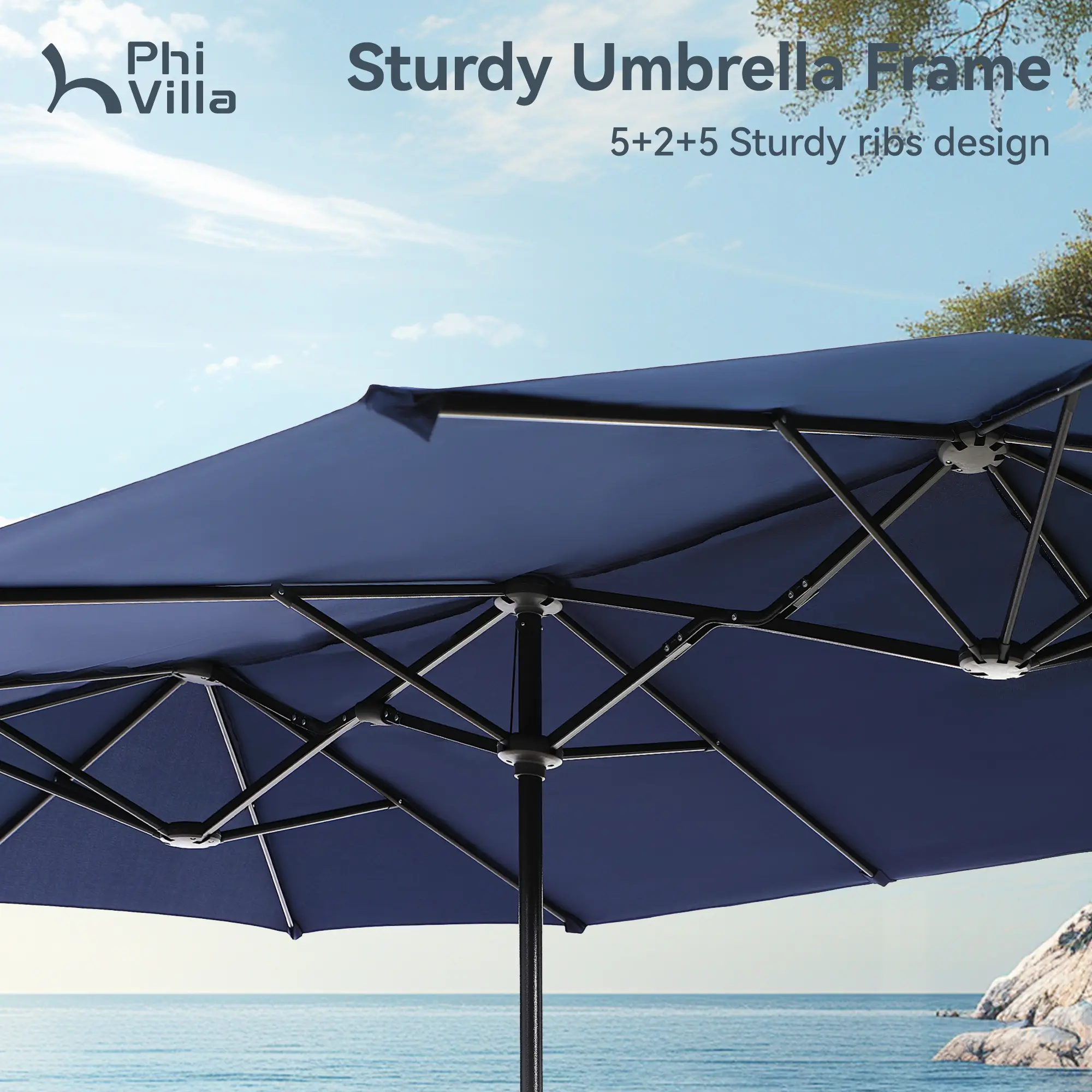 15FT Double-Sided Patio Umbrella with LED Lights | Waterproof Outdoor Shade