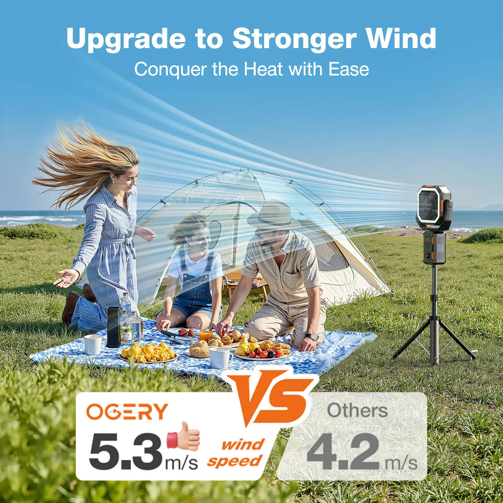 Camping Fan with Detachable Tripod, 30000mAh Rechargeable Fan with LED Lights & 270° Pivot,4 in 1 Cordless Camping Fan, Remote Control Shaking Head Desk Fan for Camping Tent Travel Bedroom Portable Motor summerwins