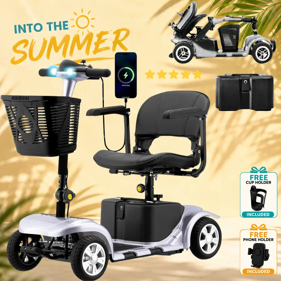 4-Wheel Portable Mobility Scooter – Electric Scooter with Removable Battery, LED Headlight & Basket, 300 lbs Capacity