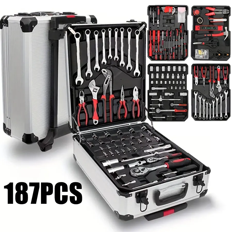 187PCS Large Capacity Metal Hand Toolbox, Home Repair Master Set - Comprehensive Toolbox, With 4 Drawers, General Household Toolkit, Simple And Durable, Auto Repair Repair Tools