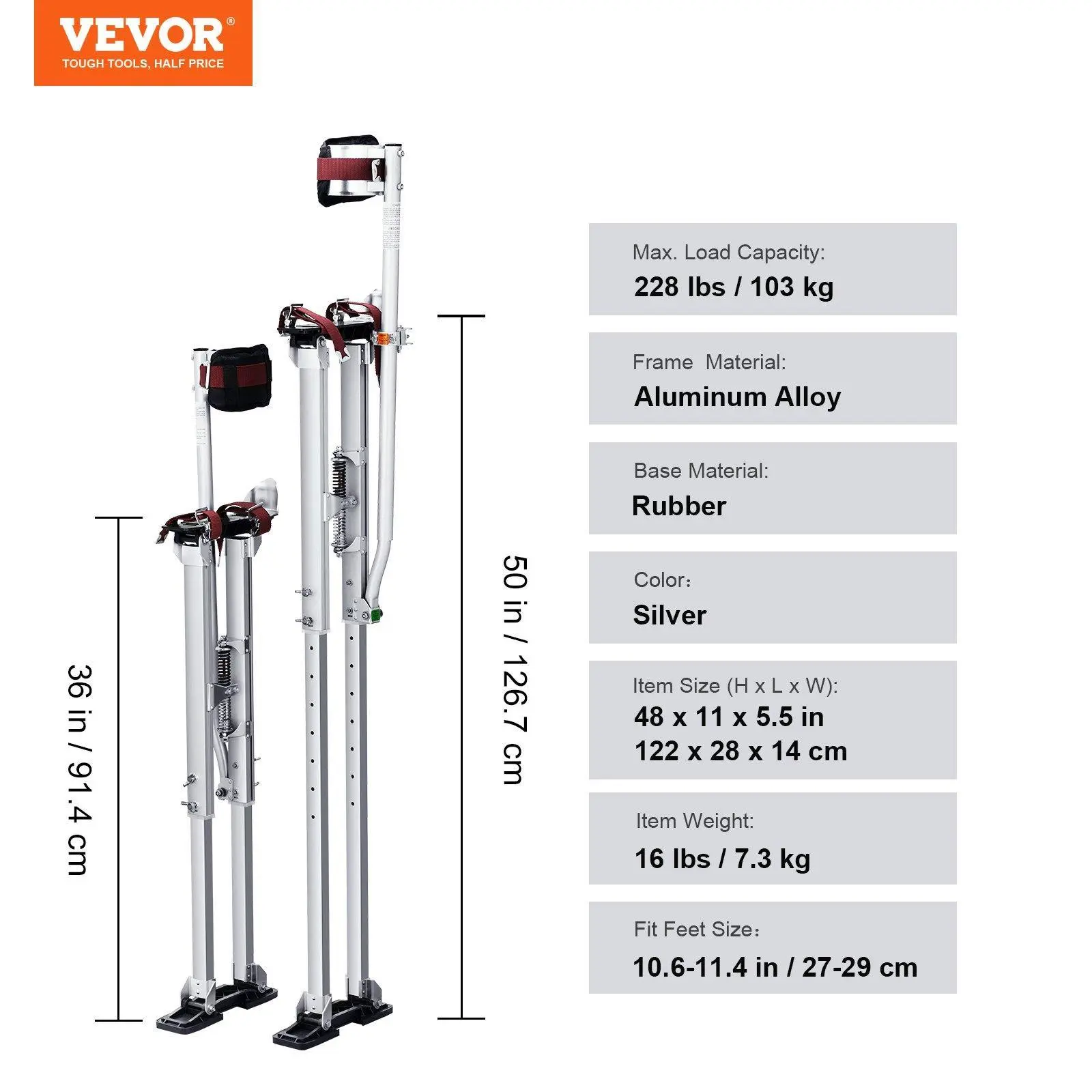 Drywall Stilts, Adjustable Aluminum Tool Stilts with Protective Knee Pads, Durable and Non-slip Work Stilts for Sheetrock Painting, Walking, Taping