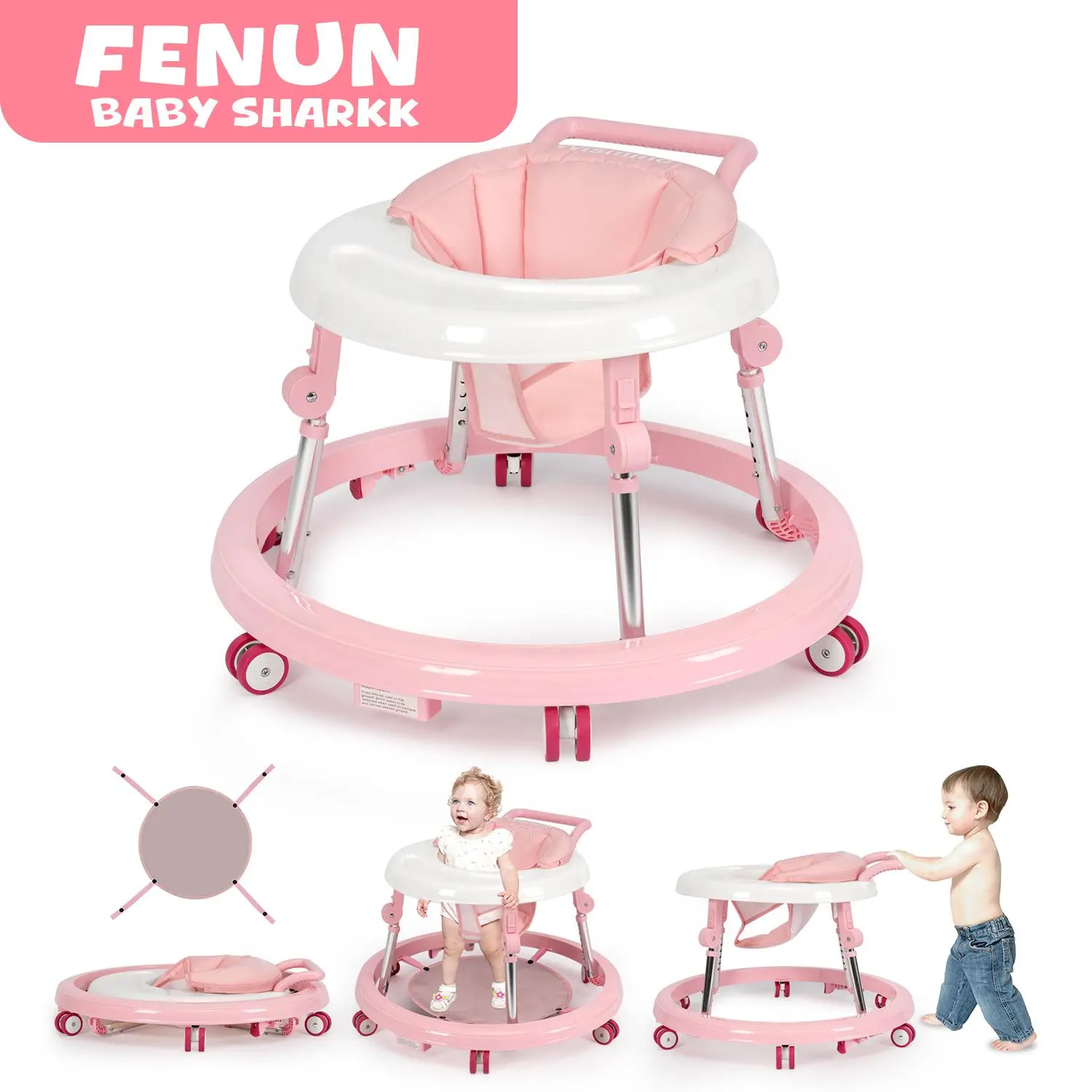 Baby Walker Foldable with 9 Adjustable Heights, Baby Walkers and Activity Center for Boys Girls Babies 7-18 Months, Baby Walker with Wheels Portable