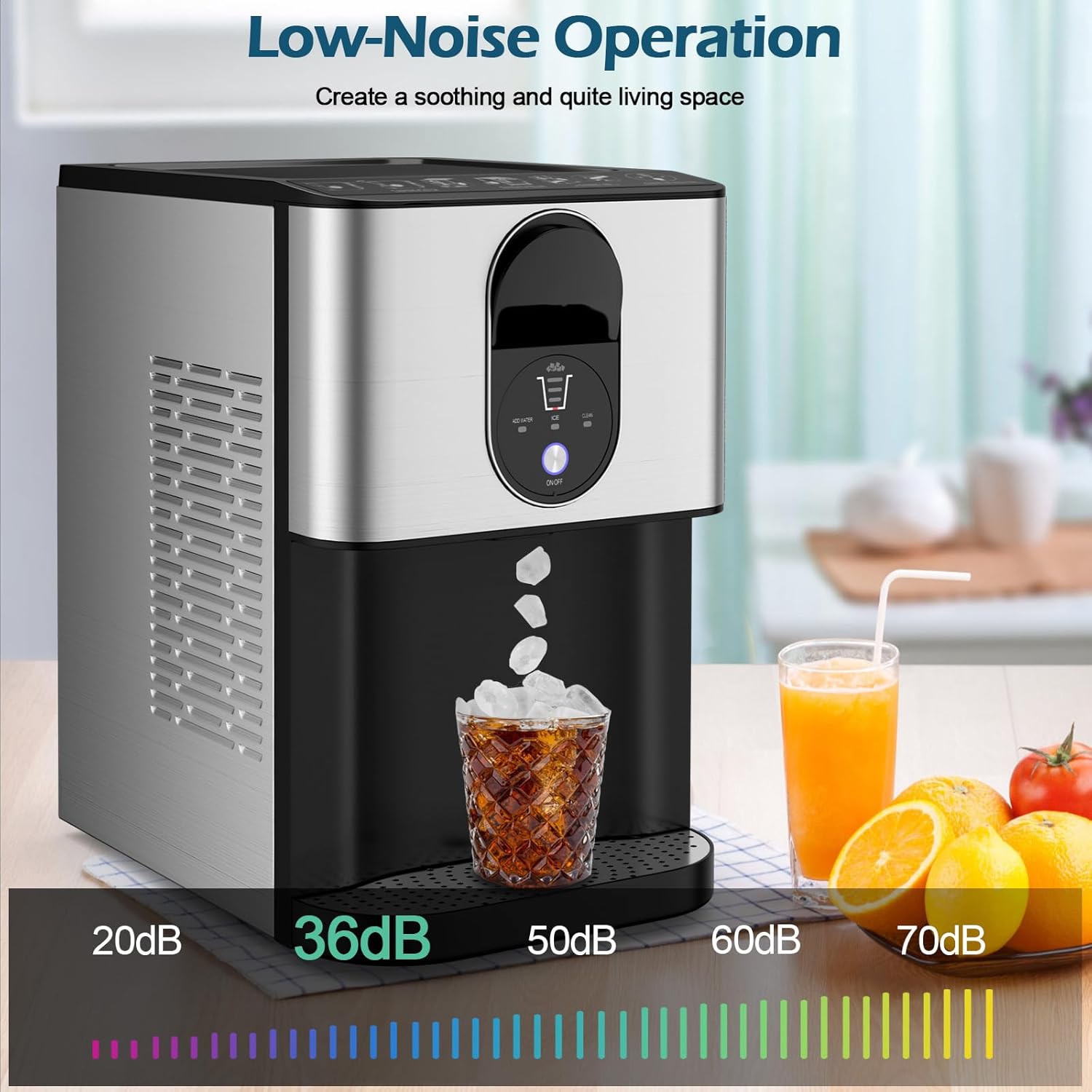 Ice Maker Countertop, 56 lbs/24 H Chewable Ice Making Machine w/Self-Cleaning System, Self-Dispensing Pellet Ice Machine w/ 0.63 gal Water Tank for Home & Kitchen