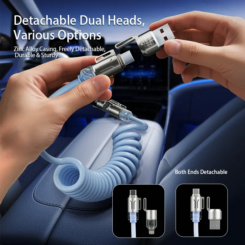 240W 4-in-1 Coiled Car Charging Cable with RGB Ambient Light & Long-Lasting Fragrance (2m / 6.6ft)