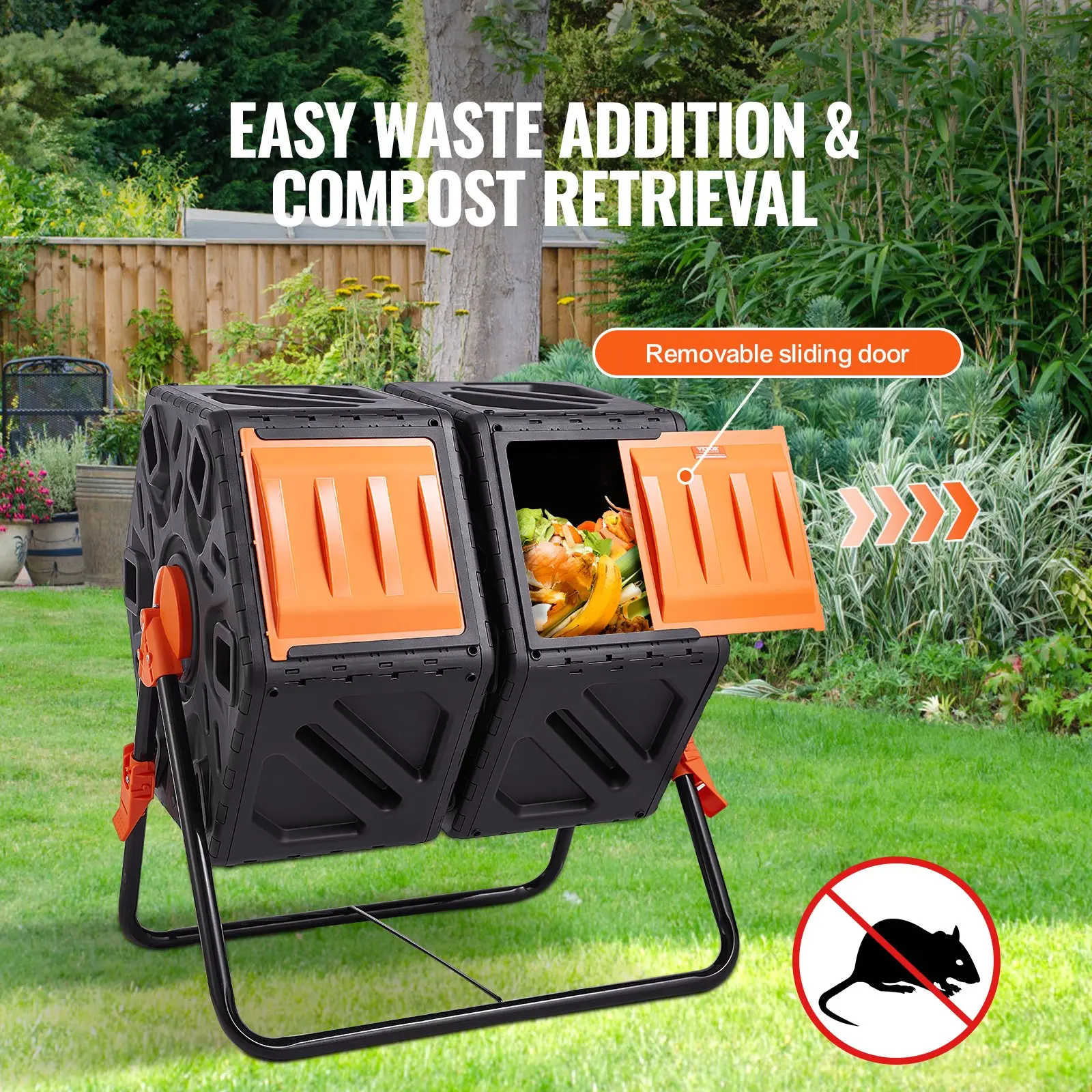 Compost Bin 37-Gal Dual Chamber Composting TumblerHigh Volume Two Rotating Chambers with 2 Sliding Door