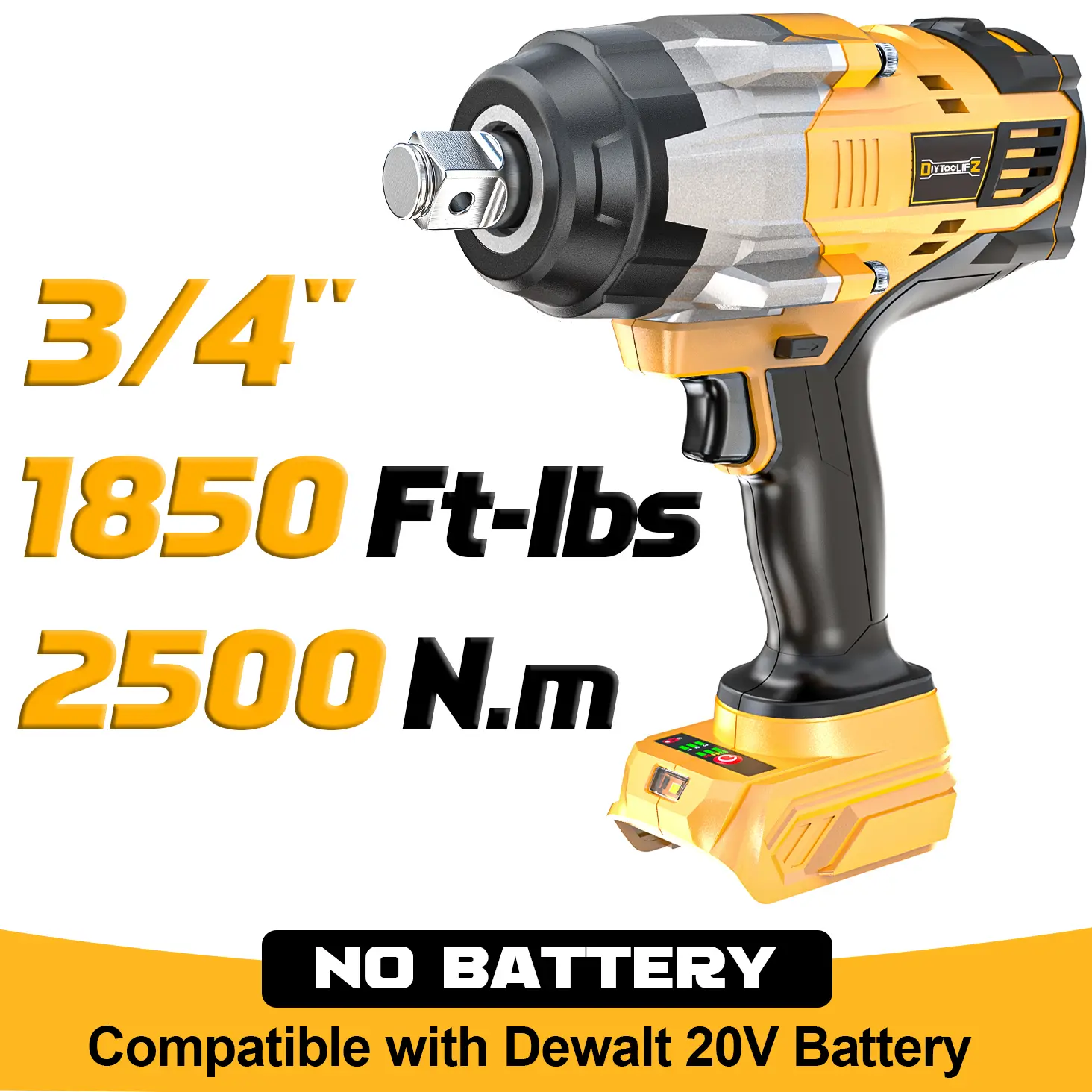 1850Ft-lbs (2500N.m)-3/4"Impact Wrench Compatible with  18V Battery (NO Battery!!!), Brushless Impact Gun 4-Speed with Auto-Stop Reverse for Car/Truck