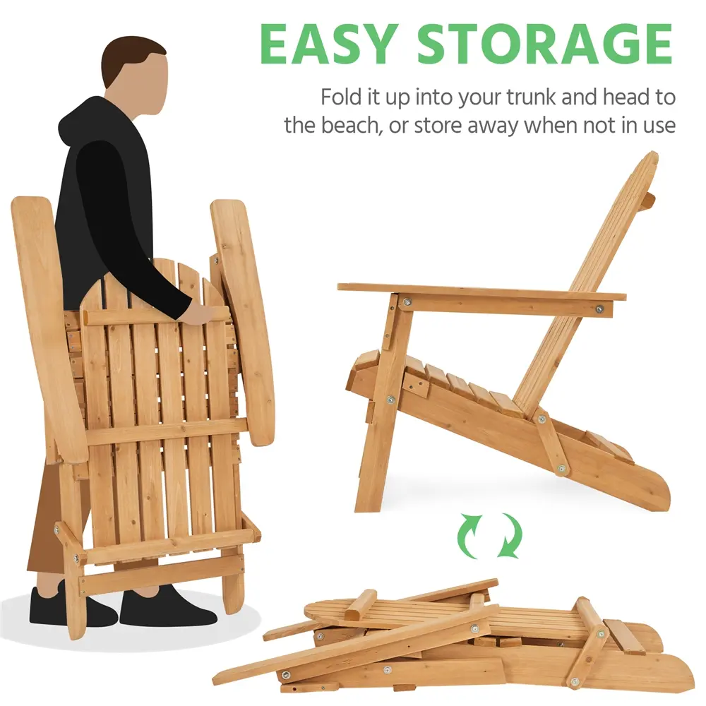 2026 Upgrade Folding Adirondack Chair Set of 2 Outdoor Solid Wood Garden Chair Weather Resistant