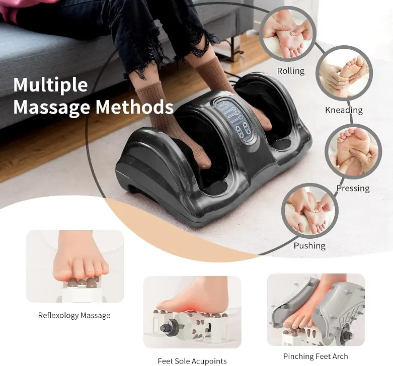 Foot Massager Machine, Deep Kneading Rolling Massage for Feet, Leg Calf Ankle, Electric Massager w/Remote, 4 Massage Modes, Burgundy, Christmas Festival Gift Black Friday Cyber Monday