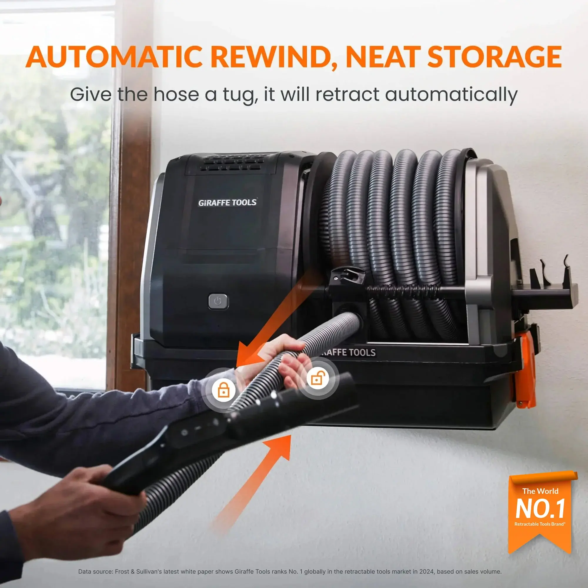 Vacuum Cleaner 30ft Retractable 20KPA Suction 6 Nozzles 4.5 Gallon Dustbin Wall Mounted Wet Dry Home Cleaning Solution