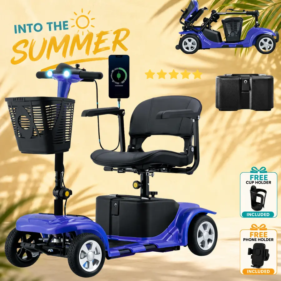 4-Wheel Portable Mobility Scooter – Electric Scooter with Removable Battery, LED Headlight & Basket, 300 lbs Capacity