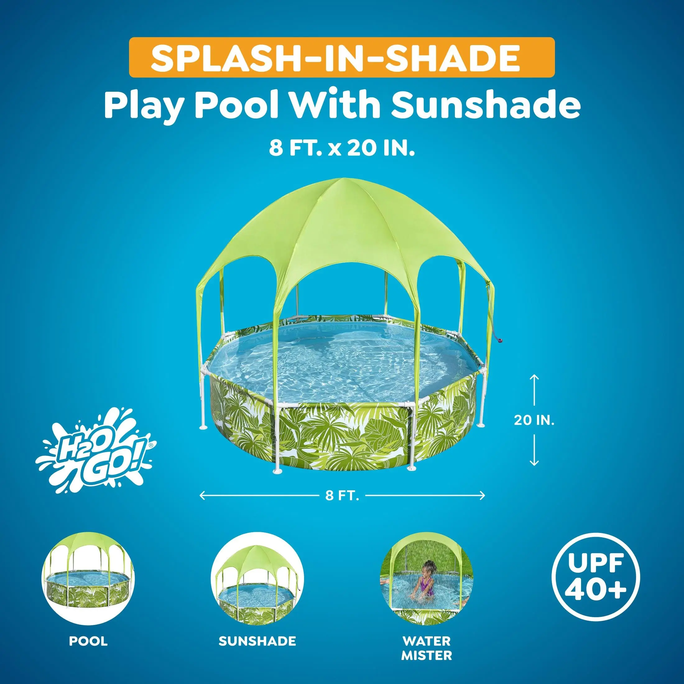 Kids Splash Pool with Sunshade Canopy – Round Above-Ground Pool for Cool, Safe Summer Backyard Fun