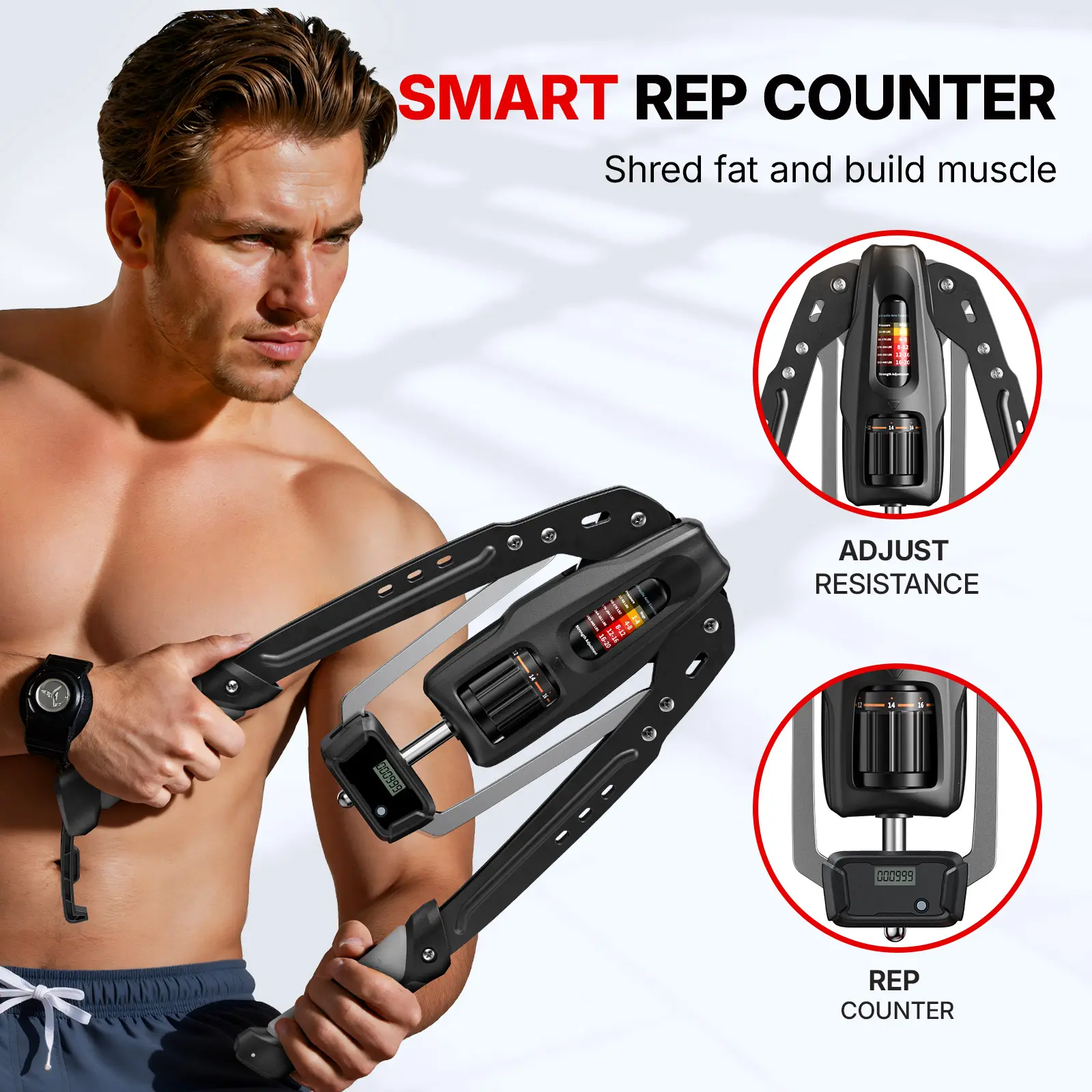 Hydraulic Arm Trainer – Adjustable 22–440 lbs Resistance, Foldable Upper Body Strength Machine with Counter for Home Workout
