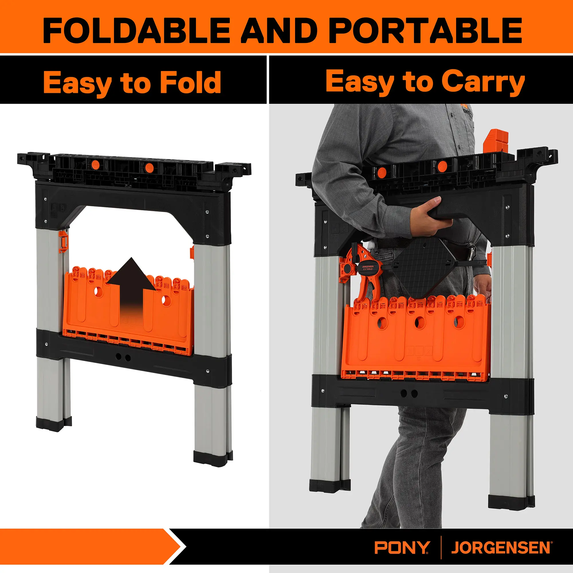2-Pack Clamping Sawhorses, 1200 LBS Load Capacity, 30-3/4" Folding Sawhorse with 12” F Clamps, Bench Dogs, Angle Clamps, 2" Spring Clamps, Steel Legs, Heavy Duty for Woodworking