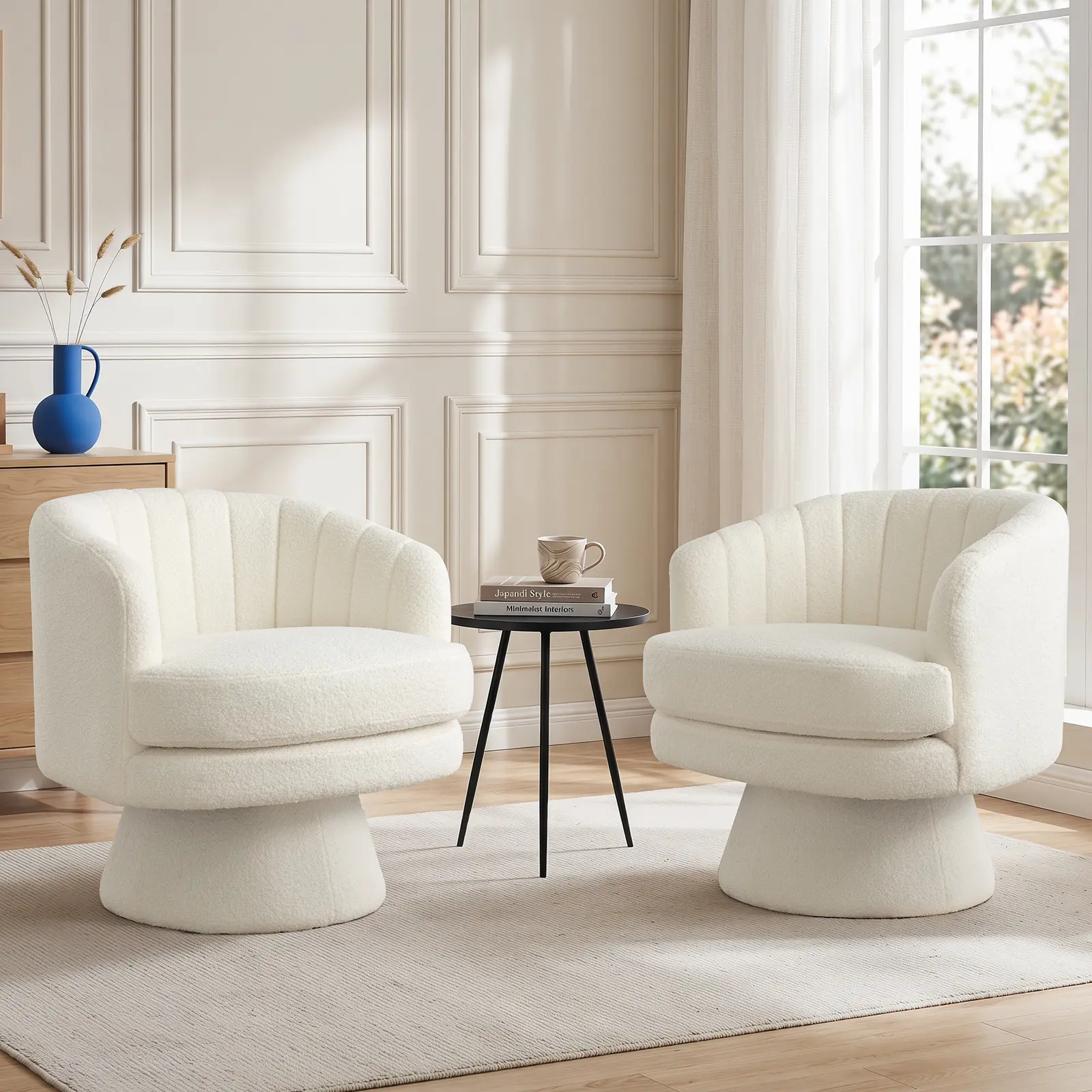 360 Degree Swivel Barrel Chairs Accent Chair, vanity chair Barrel ChairsModern Cozy Lambswool Accent Chair, Comfy Round Armchiars, for Living Room, Bedroom Office