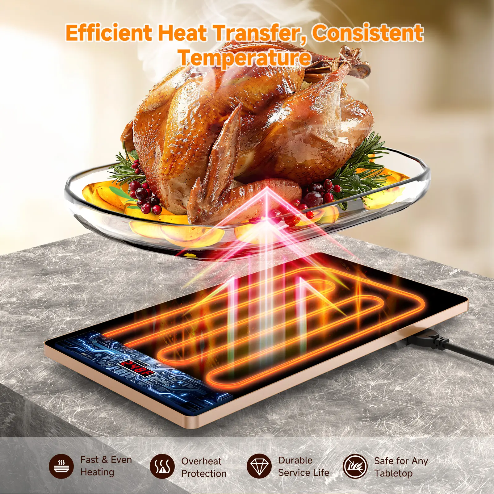 Electric Warming Tray, 4-in-1 Food Warmers for Parties Buffet with 10 Temp Settings and Timer, 33"x15" Glass Surface Warming Mat for Food, Modular Buffet Hot Plates for Catering and Gatherings