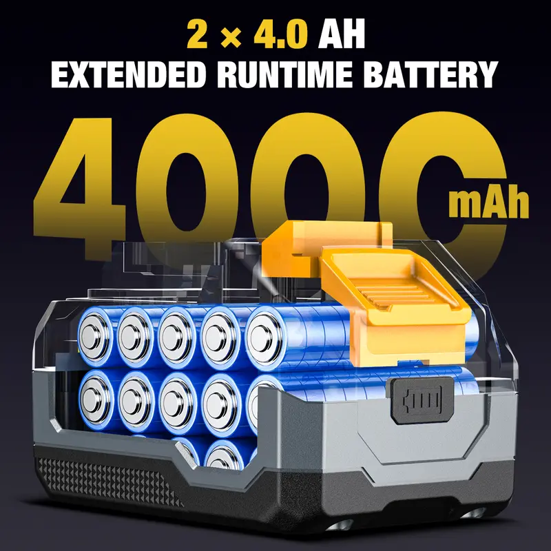 1000NM Impact Wrench, 2x 4.0Ah Batteries, Fast Charger, 6 Screwdriver Bit, 8 Drill Bit, 6 Sockets, For Car, Trucks