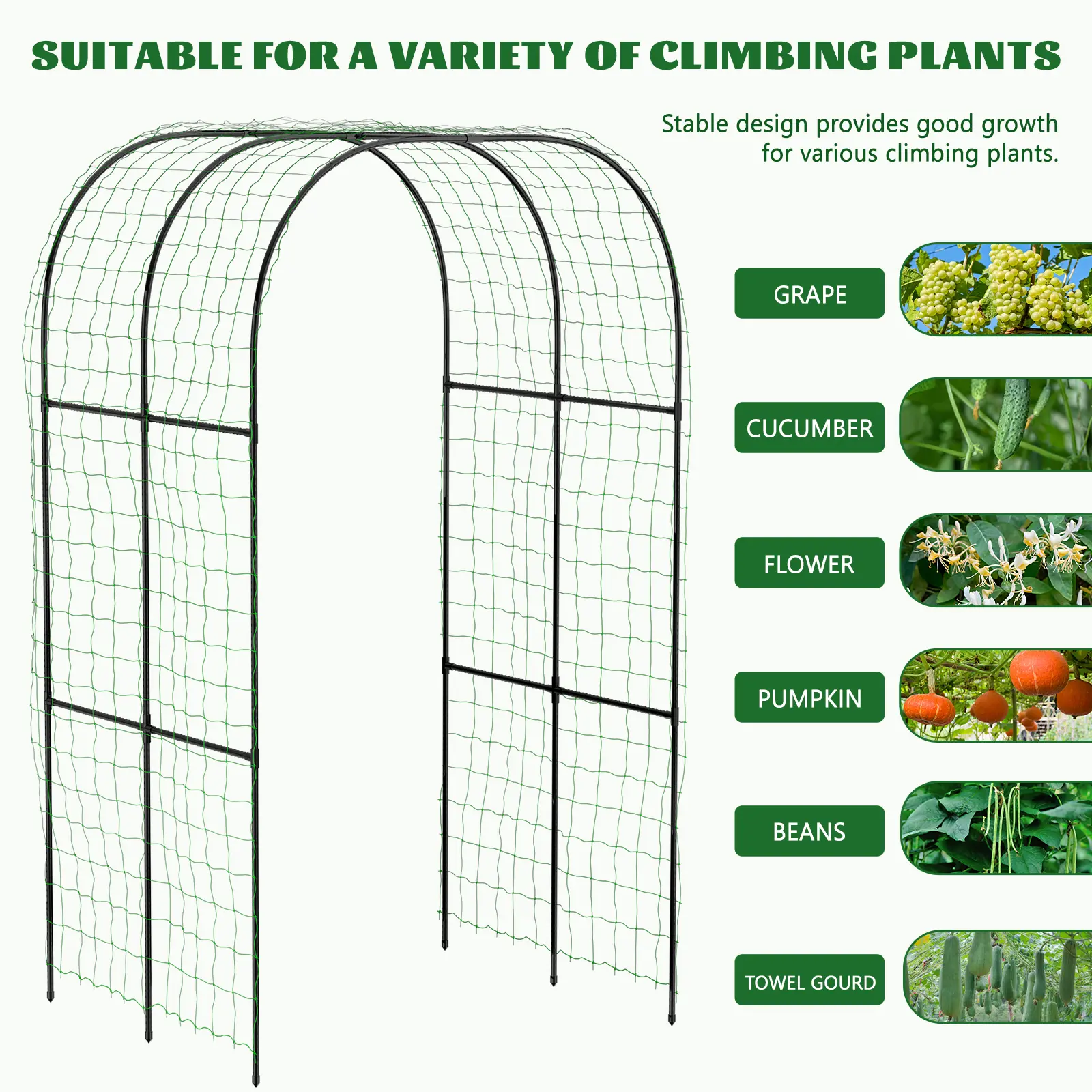 3-in-1 DIY Metal Raised Garden Bed with Arch Trellis, Wind-Resistant Heavy Duty Planter Box with Netting, Open Bottom Garden Bed for Climbing Plants Vegetables Flowers