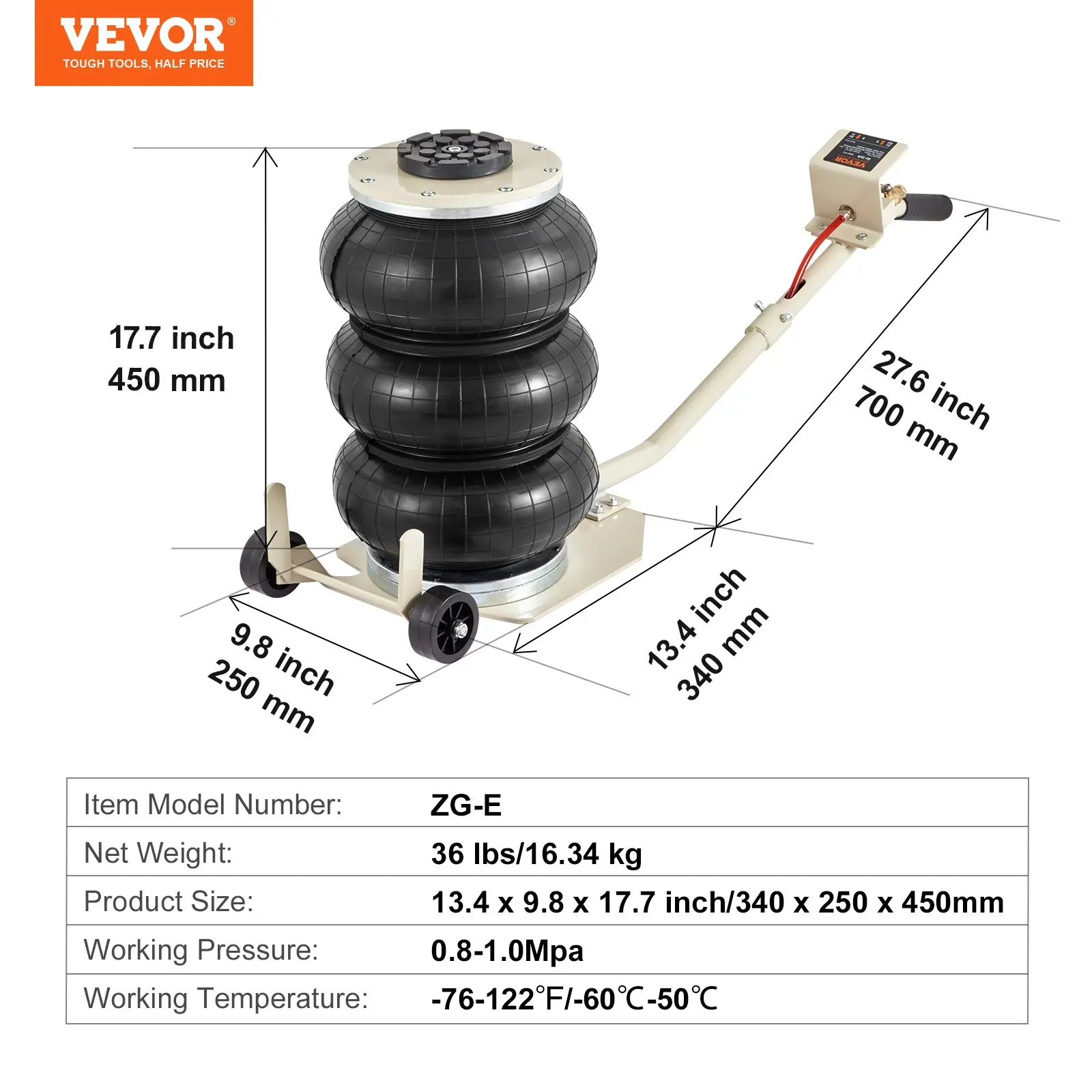 Air Bag Jack, triple bag air jack for fast lifting, 5 TonPneumatic Airbag Jack with 17.7 In Lift, 1-6 Second Fast Lifting & Steel Pipes for Car, SUV, Pickup Truck Repair