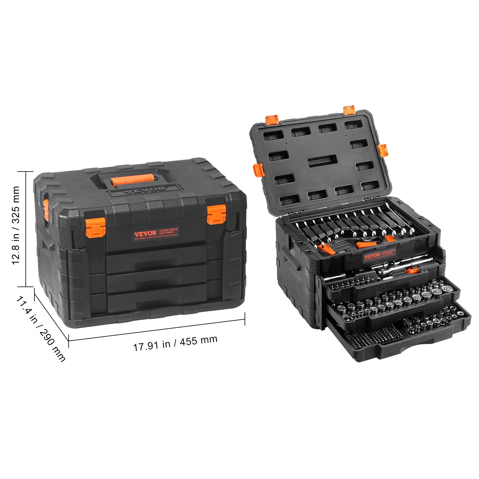 Heavy-Duty Tool Kits, 450-Pcs Automotive Tools Set with 1/4"-3/8"-1/2" Drive Deep/Standard Sockets, Bits, Hex Wrenches, Combination Wrench, Accessories & Storage Case