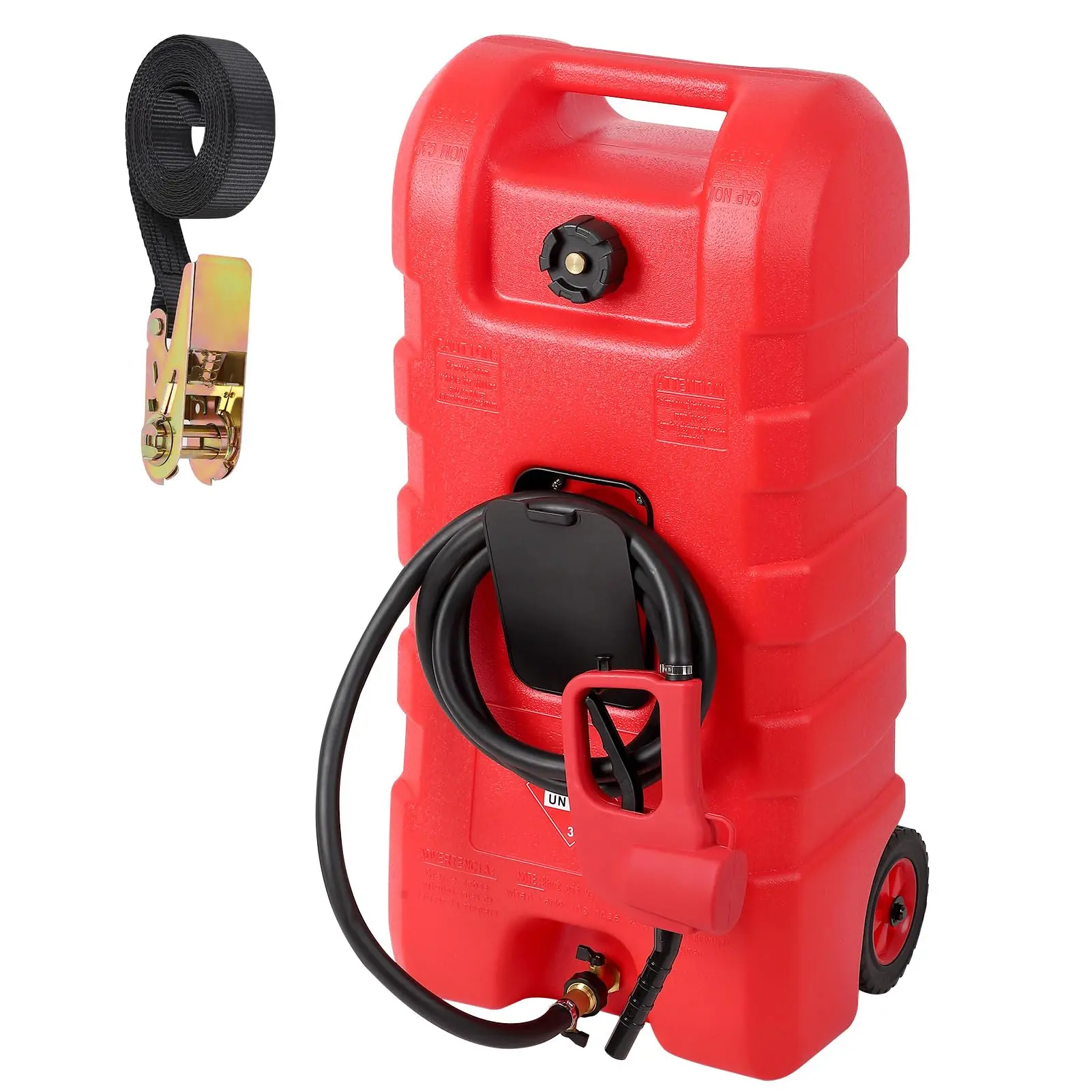 15 Gallon Portable Fuel Caddy with LE Pump & 10ft Hose for Gasoline Diesel Storage on Wheels for Cars Lawn Mowers ATVs Boats Red Yellow Gray Options