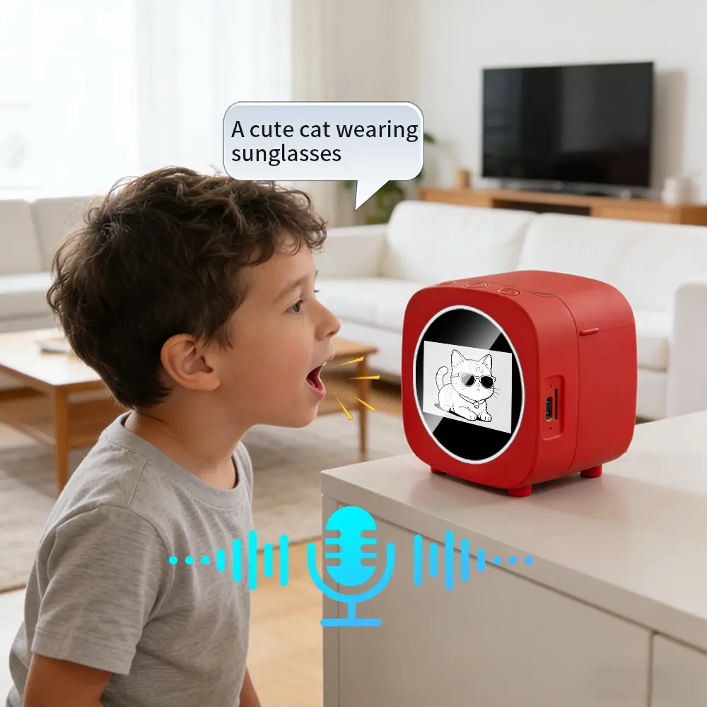 Smart Voice Sticker Printer - Wireless Thermal Maker with Interactive Screen & 5 Paper Rolls for Kids DIY & Learning