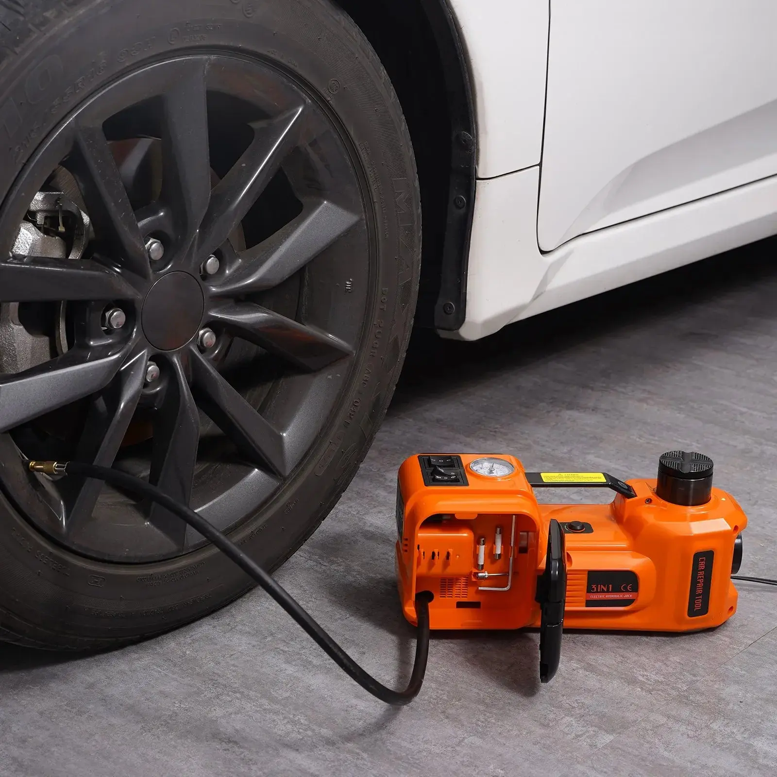 Electric Car Jack Set, Max 5 Ton/11023 LBS Hydraulic Jack/Scissor Jack with Electric Impact Wrench, Built-in Inflatable Pump and LED Light