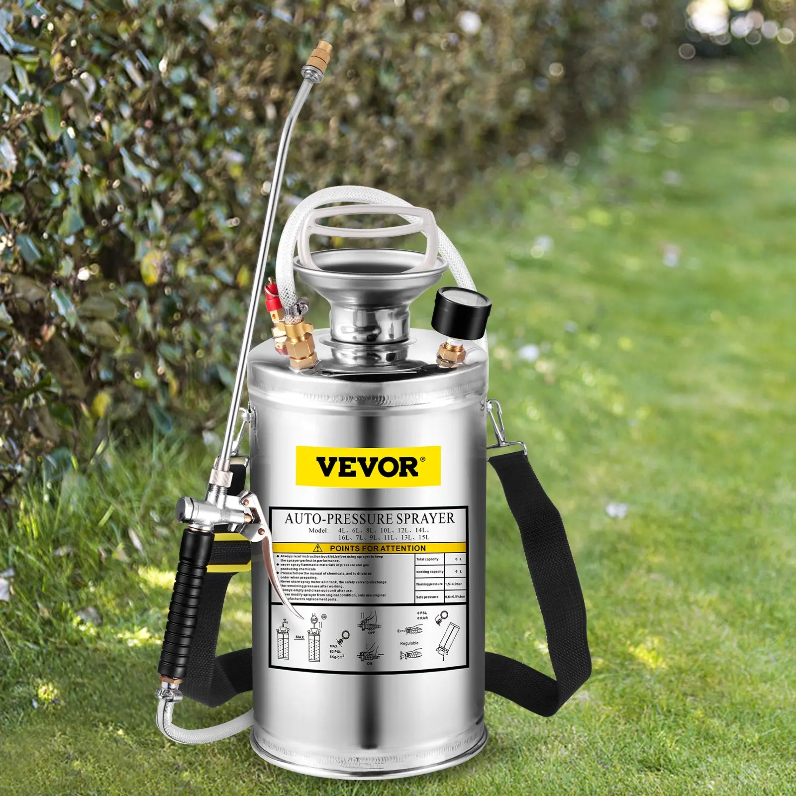 Stainless Steel High Pressure Hand Pump SprayerSet with WandHandle & Reinforced HosePressure GaugeSafety Valvey