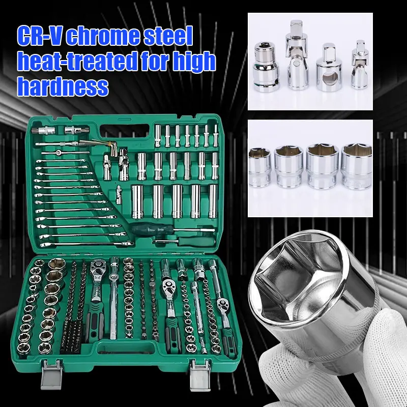 216-Piece Mechanic Tool Set: Comprehensive Auto Repair & Household Tool Kit with 1/2"" & 3/8"" Drive, Ratchet Wrench, Torque Wrench, and More