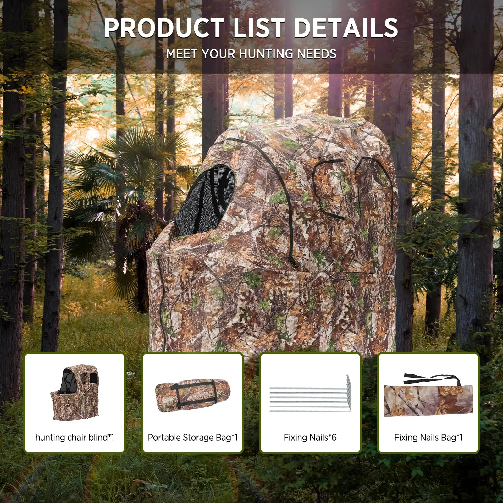 [Amazing Offer]Portable Blind With Chair - Camouflage See-Through Ground Tent with Cup Holder, Lightweight 1-Person Tent for Deer, Duck, and Turkey Hunting Visibility Convenience