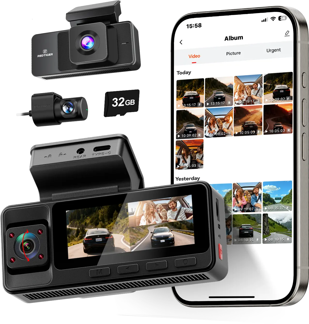 WiFi Dash Cam Front and Rear Inside with 32G SD Card( No SD Card Option In A Better Deal ), 2.5K+1080P+1080P Car Dash Camera for CarsFront and Rear, G-Sensor, 24H Parking Mode, Car rvibe, Car VLOG