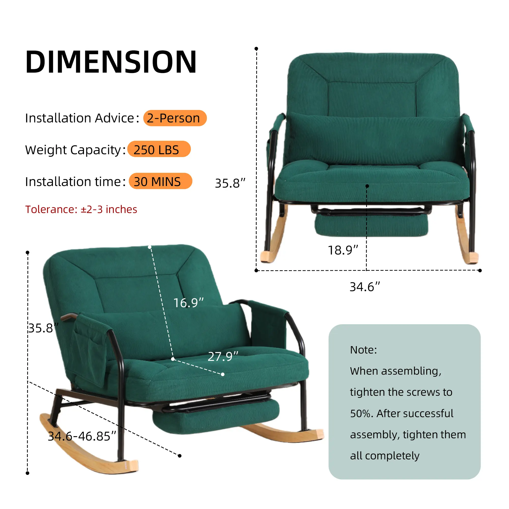Roomy Nursery Rocking Chair with Corduroy Fabric