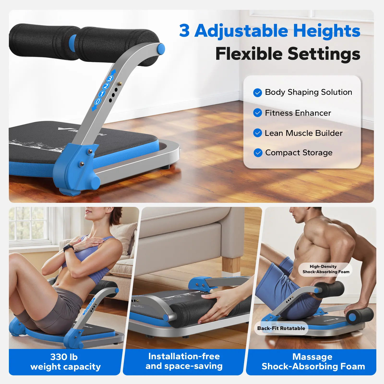 Adjustable Ab Crunch Machine – 3-Level Core Trainer for Home Gym & Full Ab Workout
