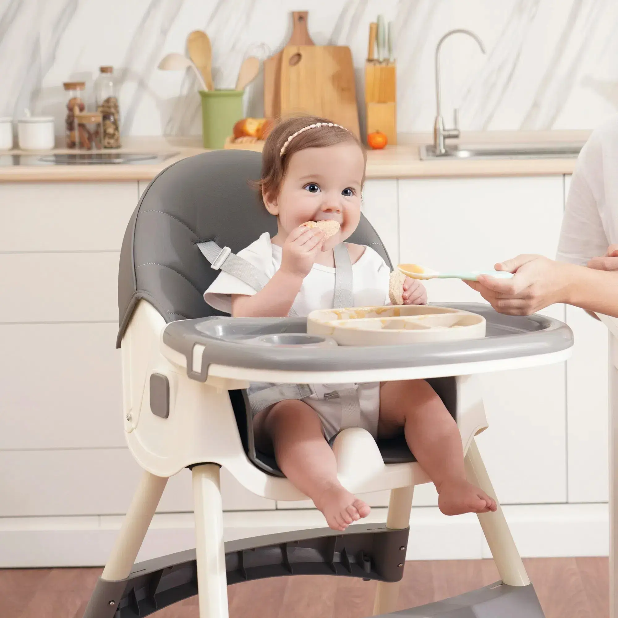 Baby High Chair 6 in 1 Convertible High Chair with 5-Point Safety Harness, Adjustable Dining Tray, Easy to Clean Surface, Robust Design, #SummerVibes