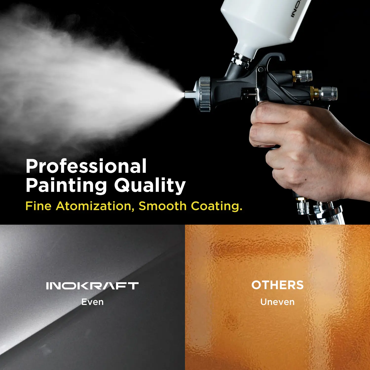 Spray Gun Premium & Basic Kit for Cars & House DIY Painting Superior Quality Atomization Efficient Transfer Easy Operation One-Piece Forged Aluminum Body Teflon Coating