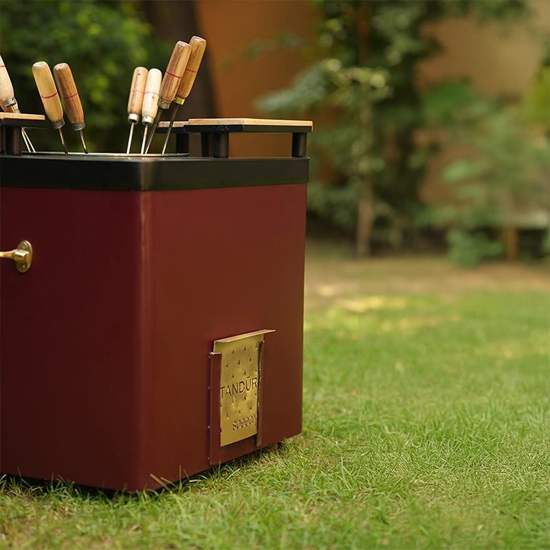 Square Maroon Tandoor Oven – Portable High-Heat Cooking Stove
