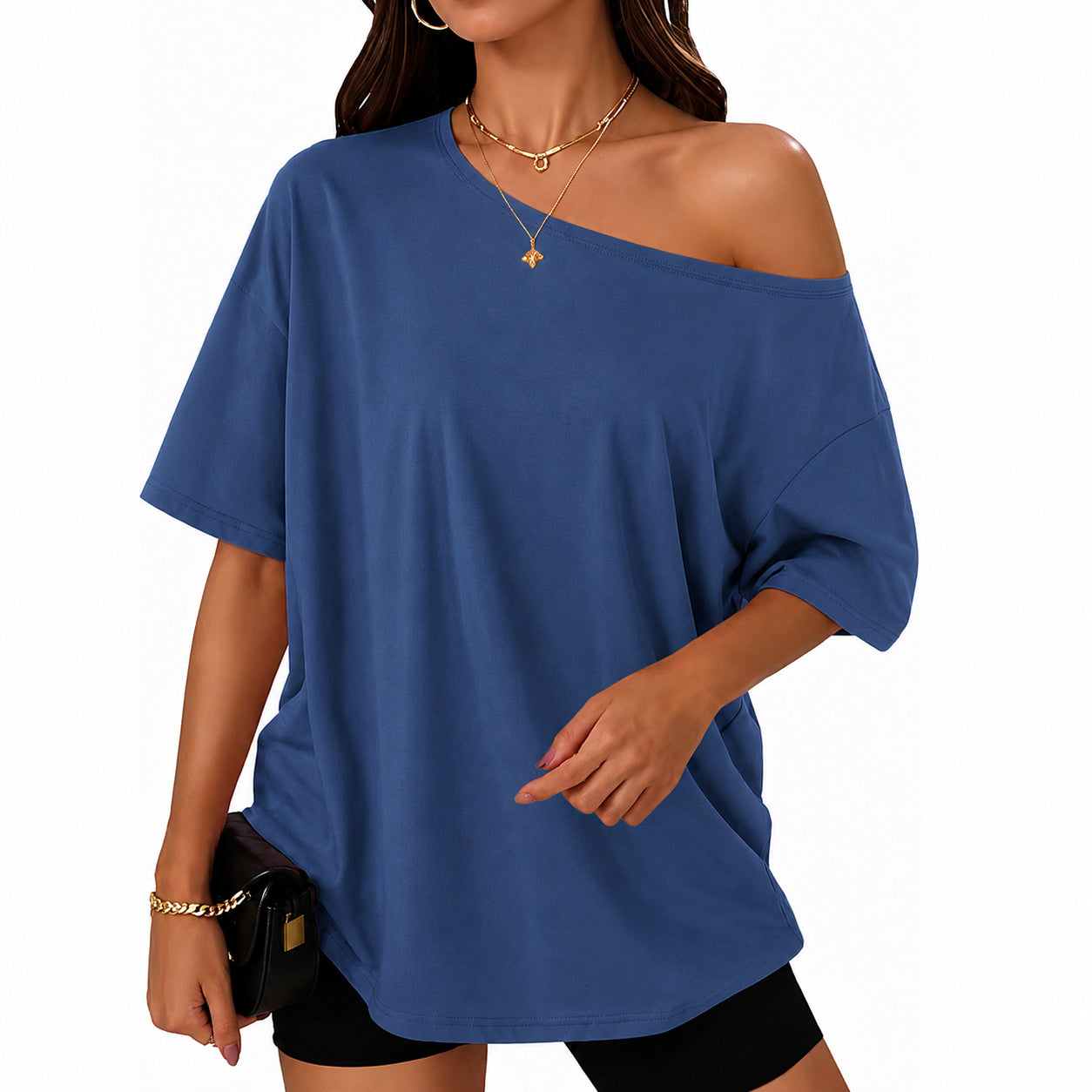 Womens Off the Shoulder Tops Oversized Summer Spring T-Shirts 2026